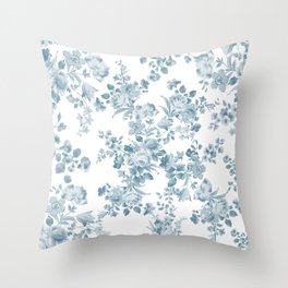 Vintage blue white bohemian elegant floral Throw Pillow