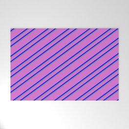 [ Thumbnail: Orchid, Blue & Light Slate Gray Colored Pattern of Stripes Welcome Mat ]