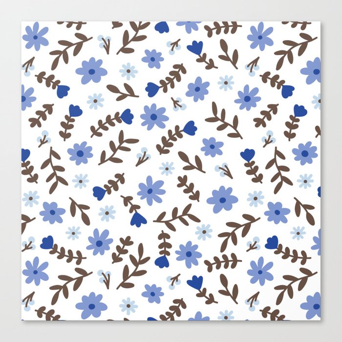 Blue Flower Pattern (blue/brown/white) Canvas Print