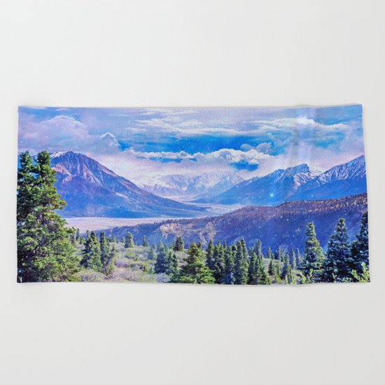 Neverland mountains Beach Towel