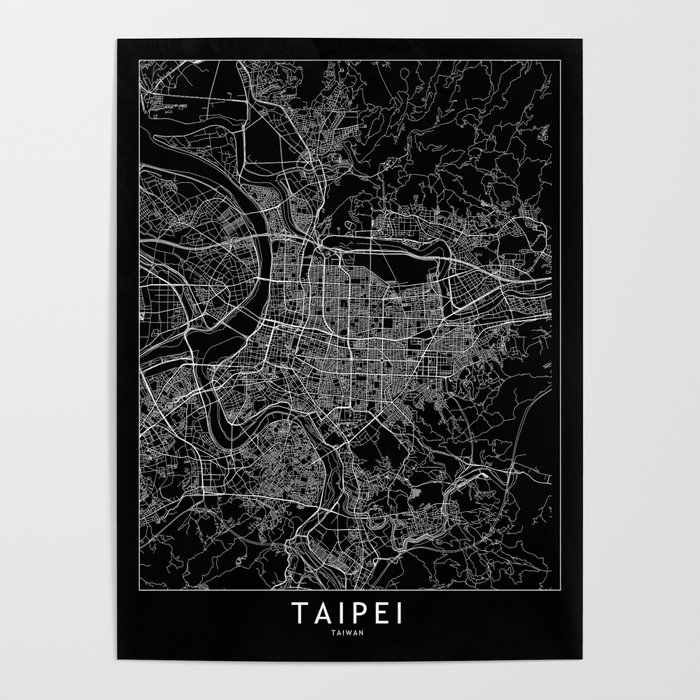 Taipei Black Map Poster