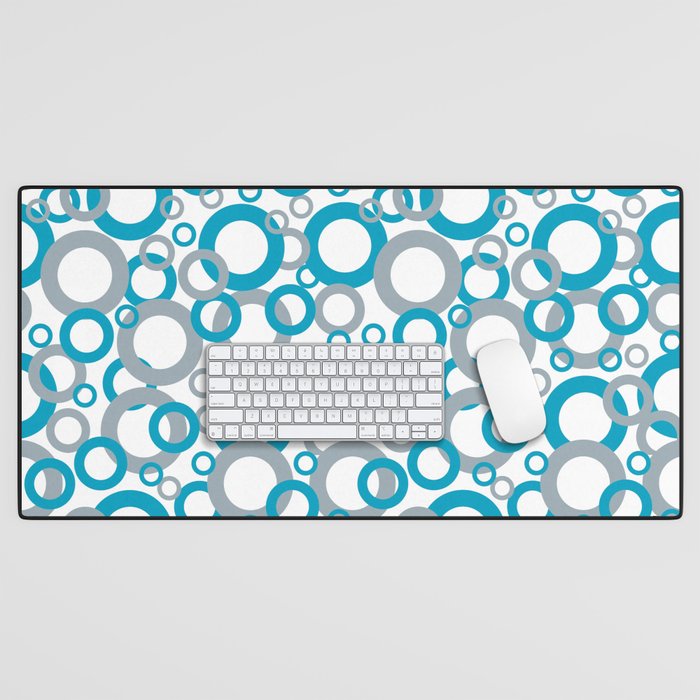 AI Aqua 098-59-30 Coloro 2021 Color Of the Year and Good Gray 122-66-02 Funky Geometric Rings Desk Mat