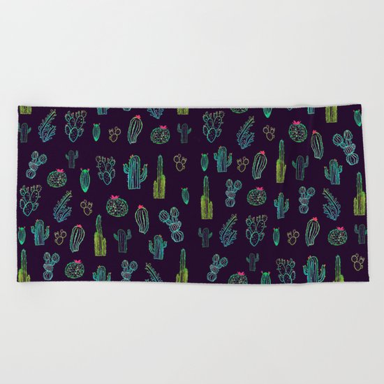 Dark Watercolour Cactus Beach Towel