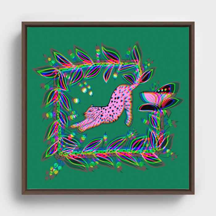 Modern fuchsia pink leopard with floral tale  Framed Canvas
