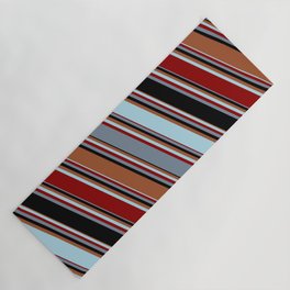 [ Thumbnail: Sienna, Light Blue, Dark Red, Light Slate Gray, and Black Colored Pattern of Stripes Yoga Mat ]
