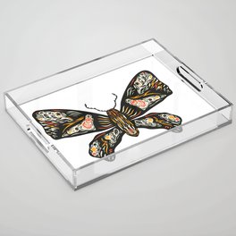 Colorful Butterfly with colored ornament. Hand drawn linocut illustration Acrylic Tray