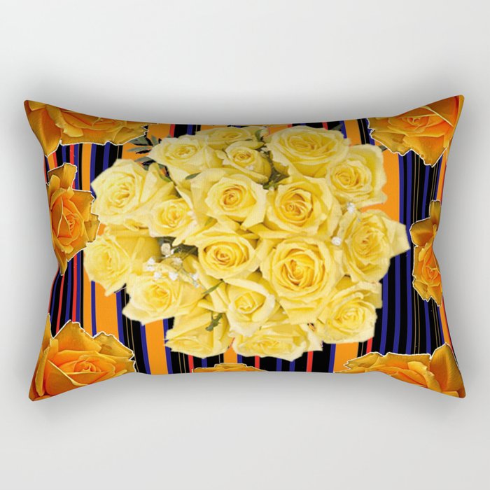 GOLDEN & YELLOW ROSES DARK STRIPES ART Rectangular Pillow