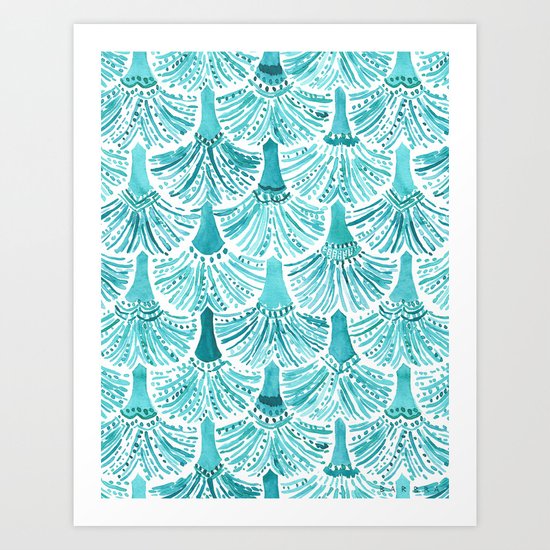 MERMAID TAILS Nautical Scallop Pattern Art Print