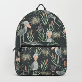 The Magnificent Shoebill Pattern Backpack | Typha, Animal, Bird, Pattern, Dark, Stork, Marsh, Papyrus, Exoticanimal, Shoebillstork 