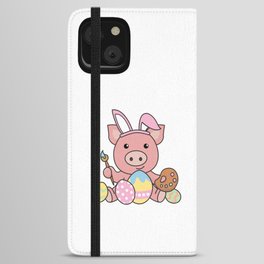 Cute Pig Easter With Easter Eggs As Easter Bunny iPhone Wallet Case