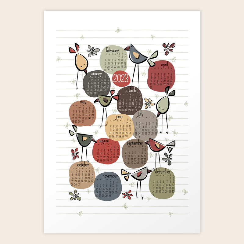 Bird Calendar 2023 - Funny Birds Garden Party - Earthy Colors Art Print by  Lucia Fontes | Society6