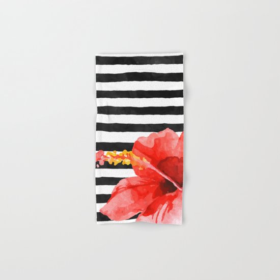 Tropical flower on stripes Hand & Bath Towel