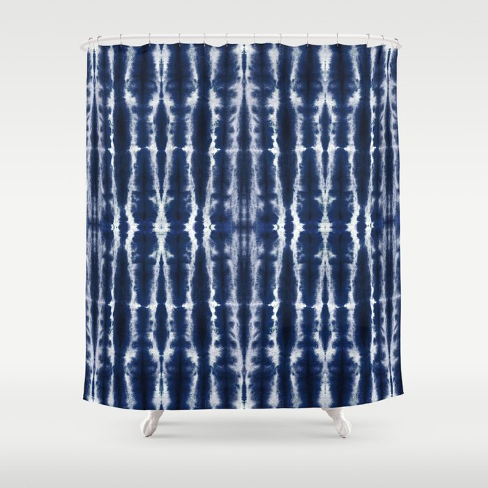 Palm Tiki Shibori Indigo Shower Curtain