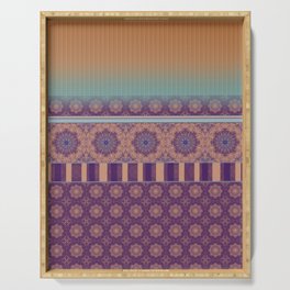 Purple Teal Orange Boho Mandala Tile Ombre Mixed Pattern Serving Tray