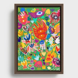 Welcome May Abstract Graffiti Nature and Flowers Pattern Framed Canvas