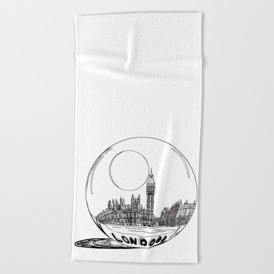 London in a glass ball Beach Towel