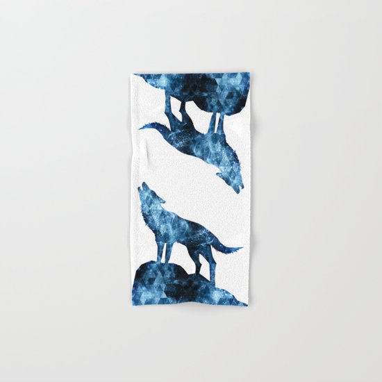 Howling Wolf blue sparkly smoke silhouette Hand & Bath Towel