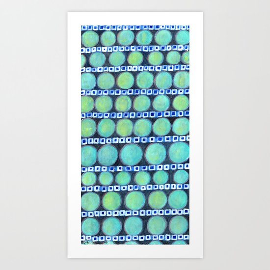 Rows of Blue Iridescent Circles Pattern Art Print