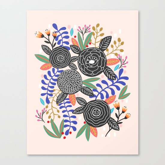 Black Botanical Canvas Print