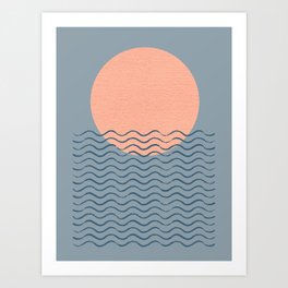 Ocean Wave Sun Blue - Mid Century Modern Art Print