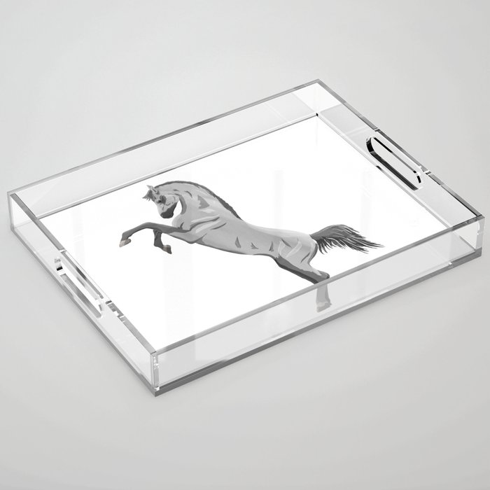  light gray horse rearing, digital painting Acrylic Tray