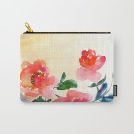 three red peonies, yellow background Carry-All Pouch