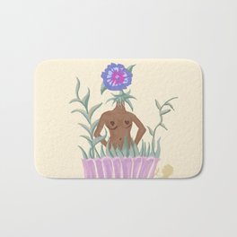 Grounded in Growth - Plant Women Bath Mat | Curated, Blueflower, Woman, Blackwoman, Flower, Plant, Soft, Vase, Ink, Painting 