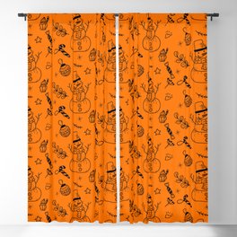 Orange and Black Christmas Snowman Doodle Pattern Blackout Curtain