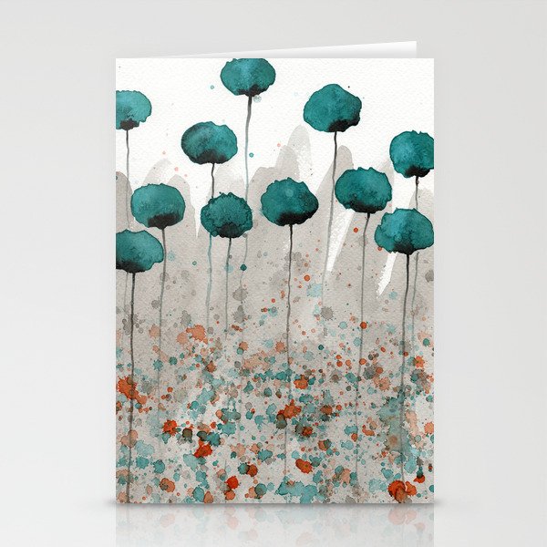 Teal and Gray Poppies Stationery Cards