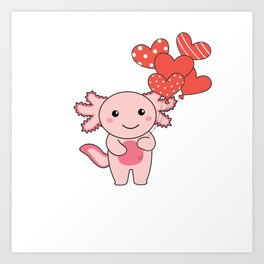 Axolotl For Valentine's Day Cute Animals With Art Print