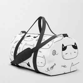 Black Doodle Kitten Faces Pattern Duffle Bag