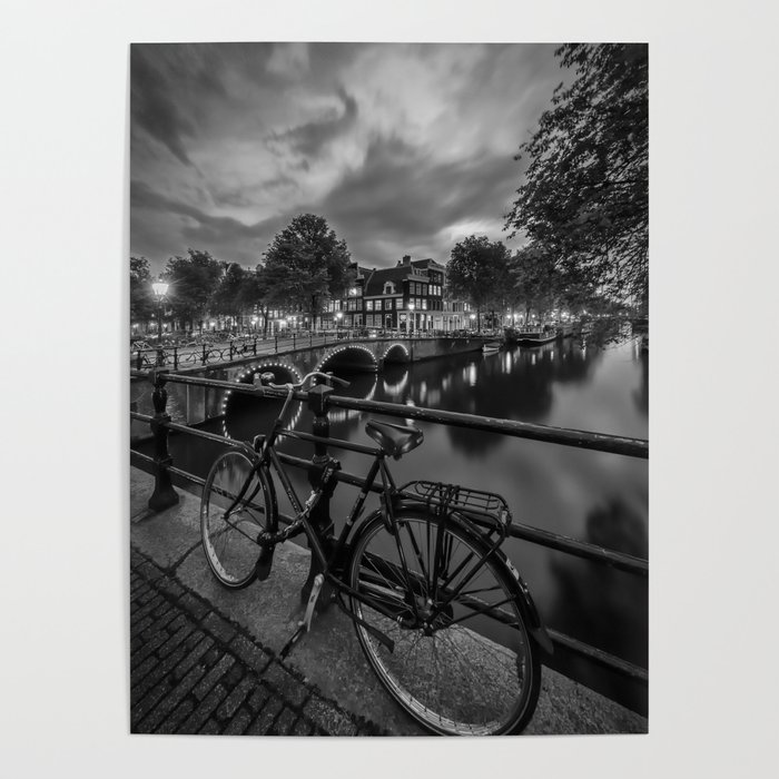 AMSTERDAM Idyllic nightscape from Keizersgracht | Monochrome Poster