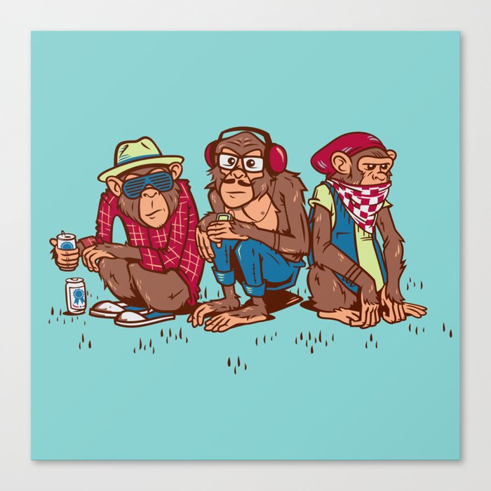 Three Wise Hipster Monkeys Canvas Print