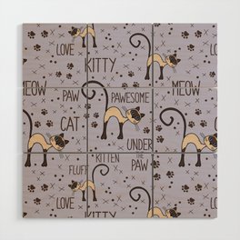 Adorable Siamese cat pattern with lettering Wood Wall Art