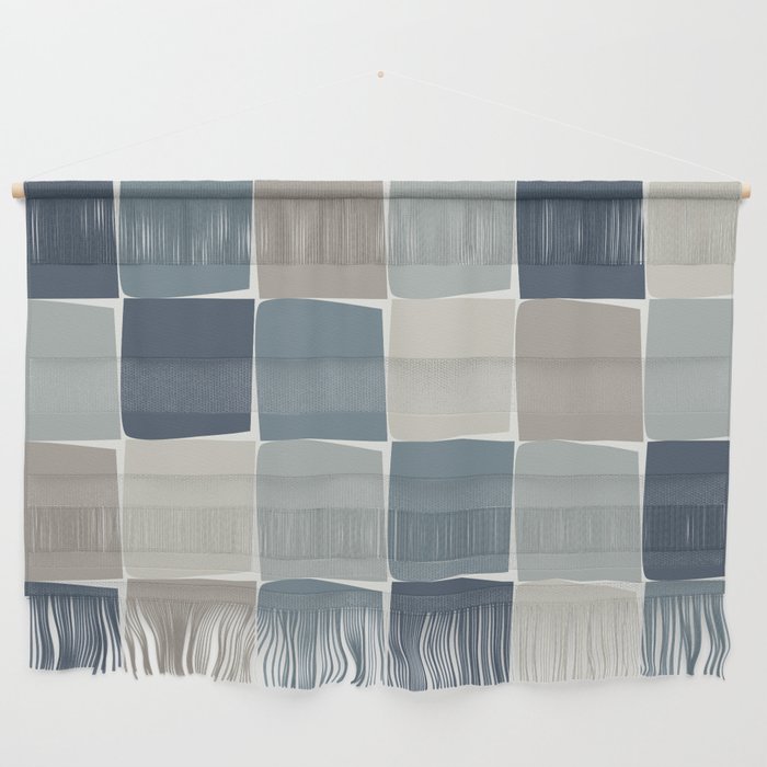 Flux Midcentury Modern Check Grid Pattern in Neutral Blue Gray Tones Wall Hanging