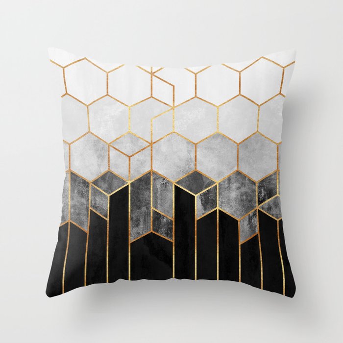 Charcoal Hexagons Deko-Kissen | Graphic-design, Digital, Muster, Abstrakt, Geometrie, Geometrisch, Modern, Minimal, Lines, Black-and-white