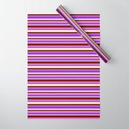 [ Thumbnail: Maroon, Orchid, Purple & Pale Goldenrod Colored Stripes/Lines Pattern Wrapping Paper ]