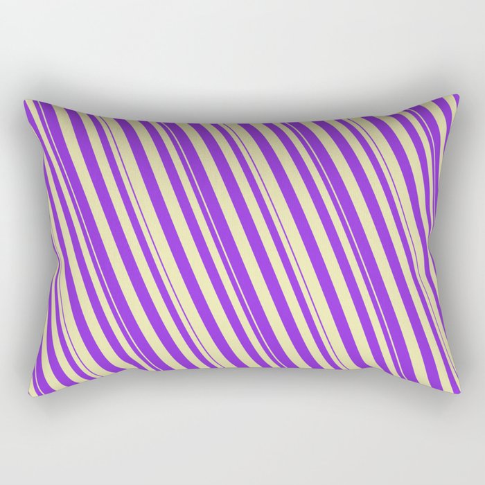 Purple and Pale Goldenrod Colored Striped/Lined Pattern Rectangular Pillow