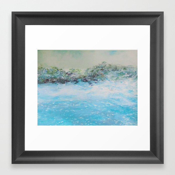 Blue Surf, Dark Sky, Bright Water Oil Pastel Drawing Framed Art Print
