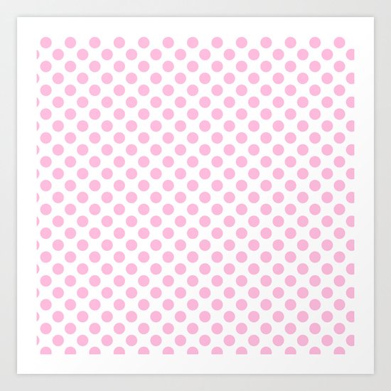 Pink polkadots on white pattern Art Print