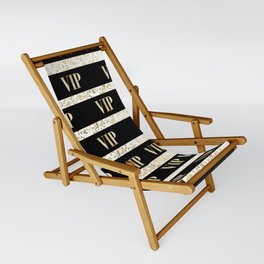 Elegant black gold VIP typography confetti stripes Sling Chair