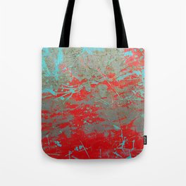 texture - aqua and red paint Tote Bag