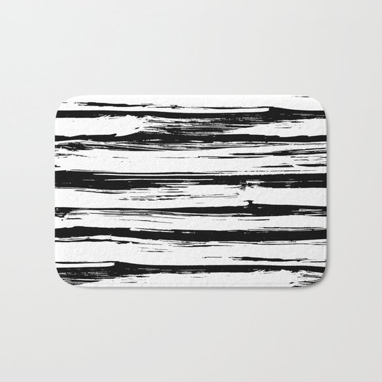 Stylish Black and White Paint Stripes Bath Mat