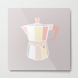 Retro Coffee Love, taupe | Minimalist Espresso-Maker Illustration Metal Print