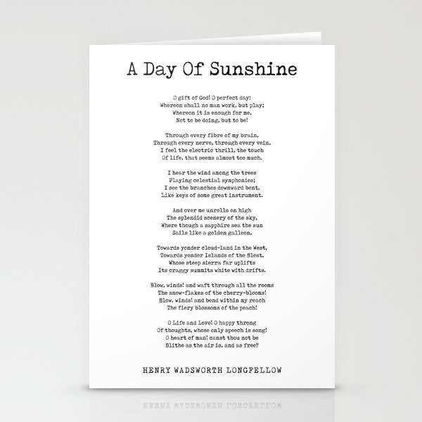 A Day Of Sunshine - Henry Wadsworth Longfellow Poem - Literature - Typewriter Print 1 Stationery Cards