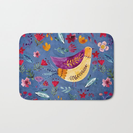 The Early Bird in Flower Garden Bath Mat