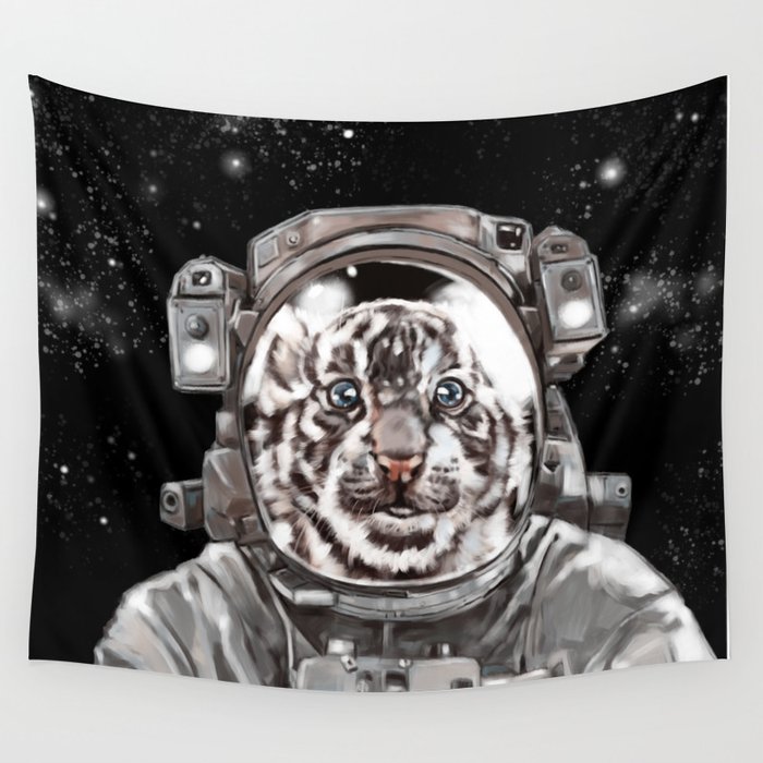Astronaut White Tiger Selfie Wall Tapestry