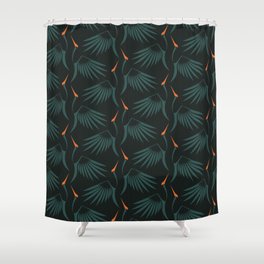 Flying Cranes Green Pattern Shower Curtain