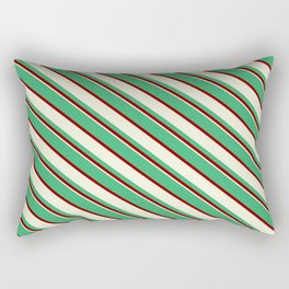 [ Thumbnail: Sea Green, Dark Red, and Beige Colored Lined Pattern Rectangular Pillow ]