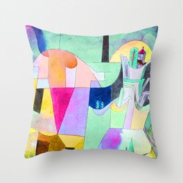 Black Columns in a Landscape Painting  by Paul Klee Bauhaus  Throw Pillow